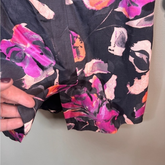 Banana Republic Watercolor Floral Sheath Dress 14 Linen Rayon Black Purple Zip - Picture 5 of 7